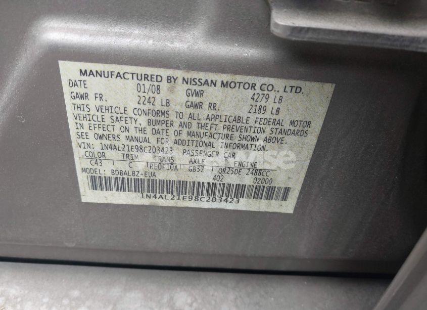 Photo 9 of 2008 Nissan Altima 2.5 S (VIN 1N4AL21E98C203423)