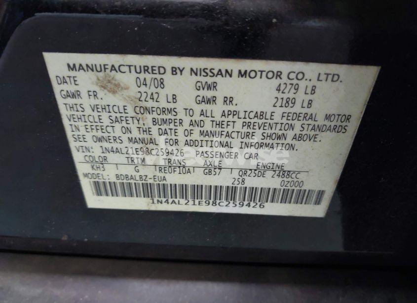 Photo 9 of 2008 Nissan Altima 2.5 S (VIN 1N4AL21E98C259426)