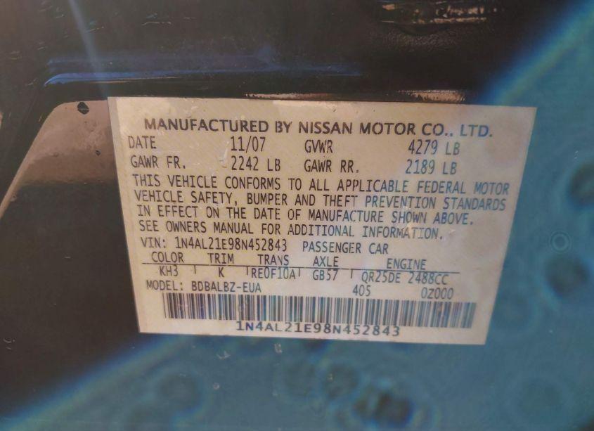 Photo 9 of 2008 Nissan Altima 2.5 S (VIN 1N4AL21E98N452843)