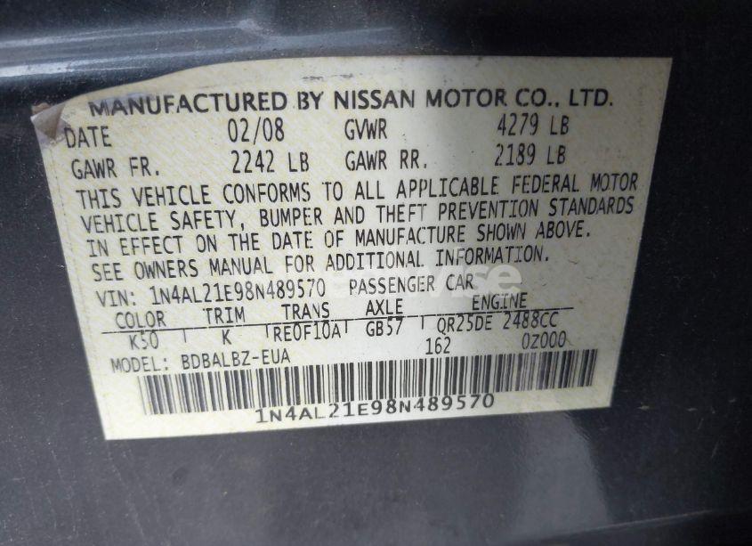 Photo 9 of 2008 Nissan Altima 2.5 S (VIN 1N4AL21E98N489570)