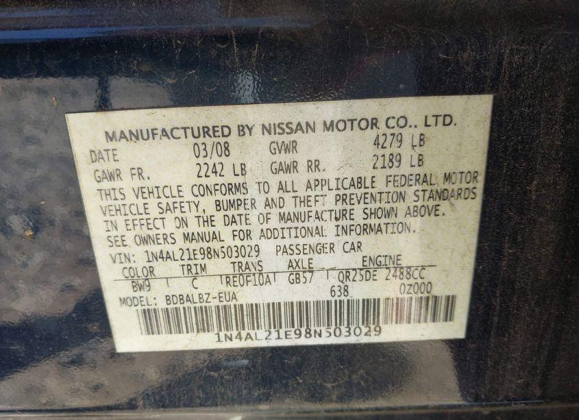 Photo 9 of 2008 Nissan Altima 2.5 S (VIN 1N4AL21E98N503029)