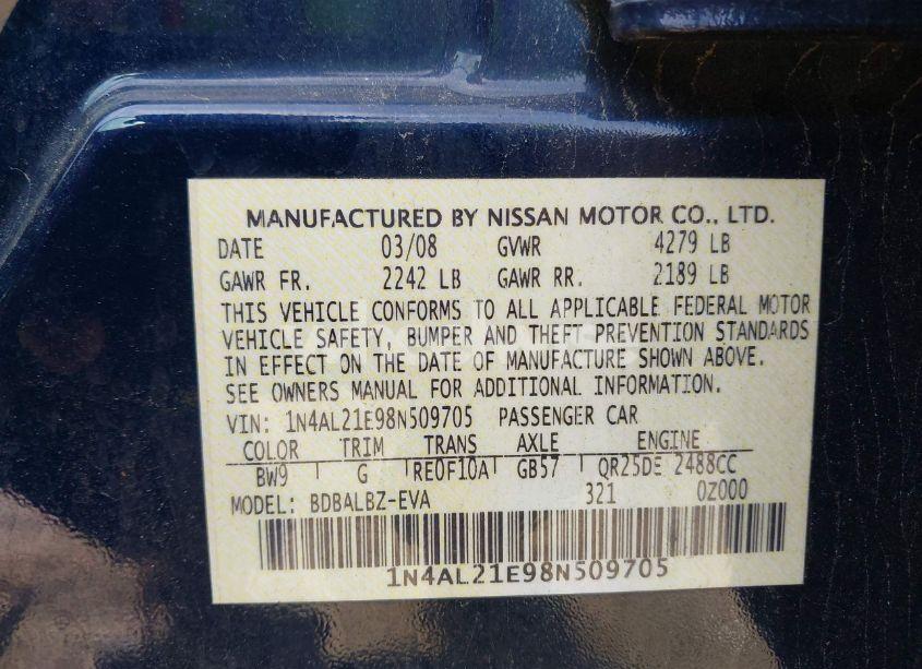 Photo 9 of 2008 Nissan Altima 2.5 S (VIN 1N4AL21E98N509705)