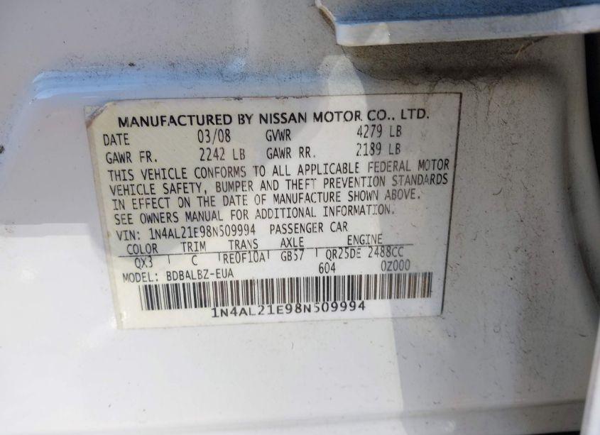 Photo 9 of 2008 Nissan Altima 2.5 S (VIN 1N4AL21E98N509994)