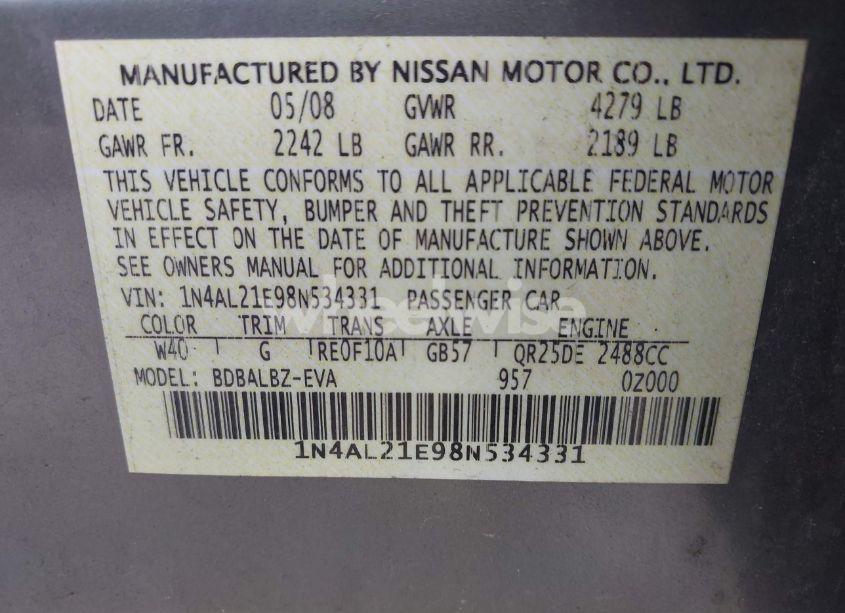 Photo 9 of 2008 Nissan Altima 2.5 S (VIN 1N4AL21E98N534331)