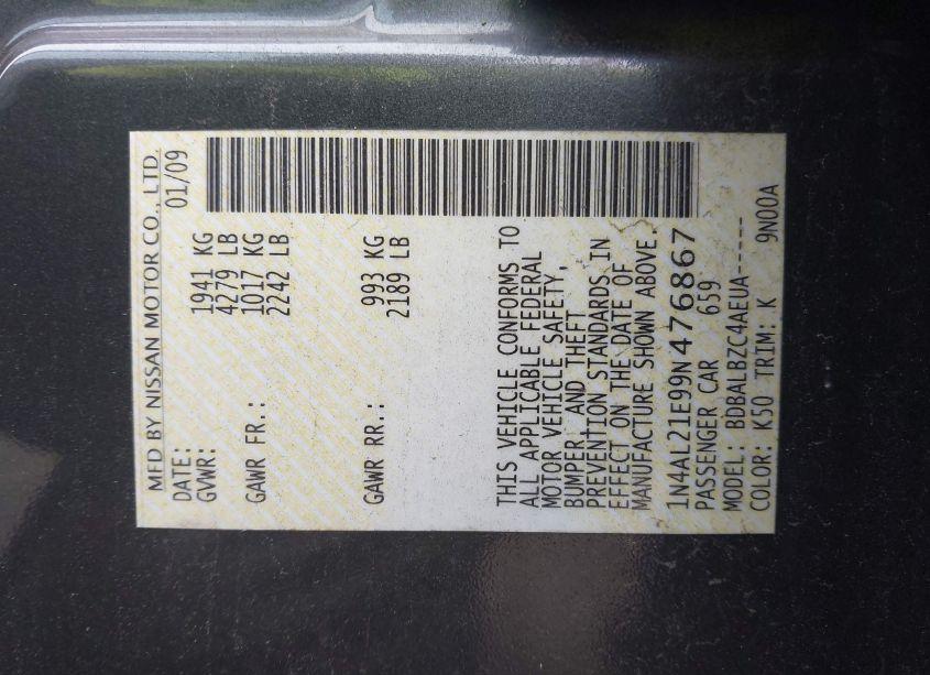 Photo 9 of 2009 Nissan Altima 2.5 S (VIN 1N4AL21E99N476867)