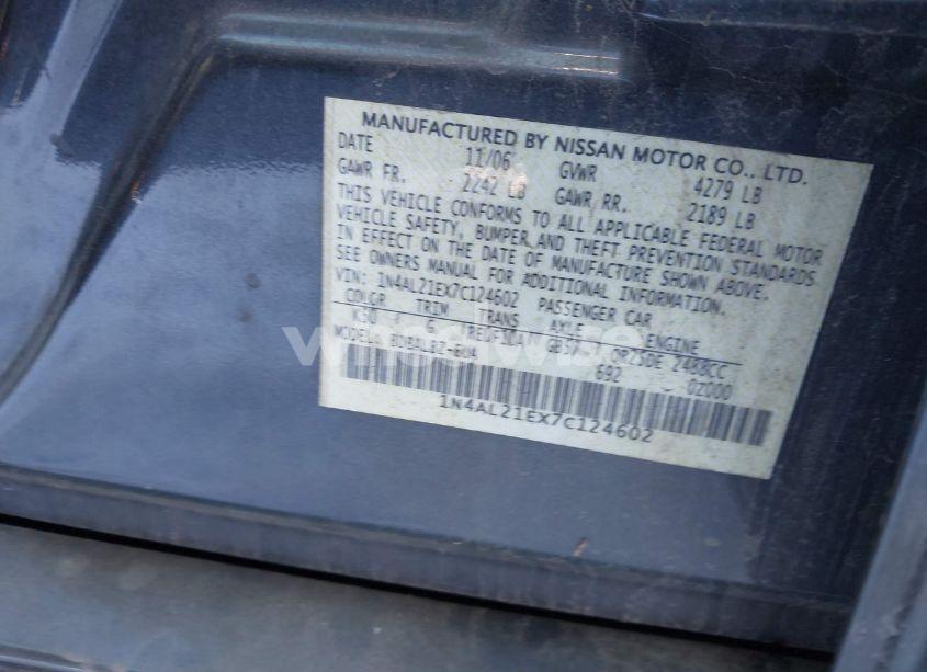 Photo 9 of 2007 Nissan Altima 2.5 S (VIN 1N4AL21EX7C124602)