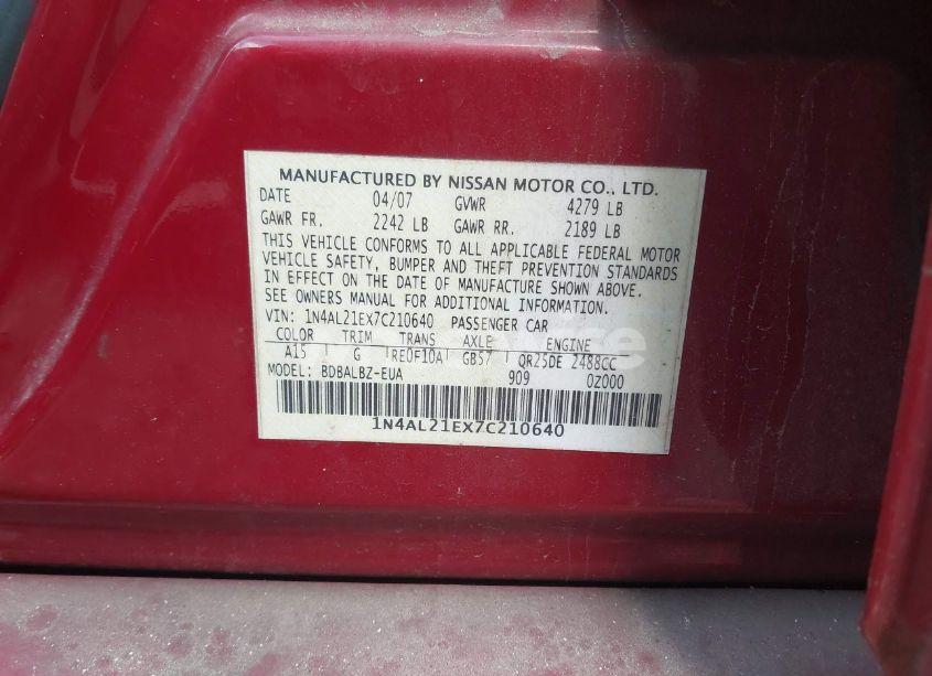 Photo 9 of 2007 Nissan Altima 2.5 S (VIN 1N4AL21EX7C210640)