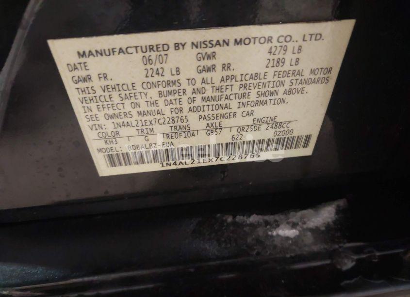 Photo 9 of 2007 Nissan Altima 2.5 S (VIN 1N4AL21EX7C228765)