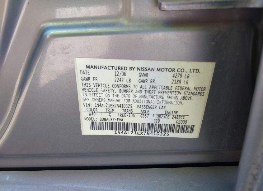 Photo 9 of 2007 Nissan Altima 2.5 S (VIN 1N4AL21EX7N410325)
