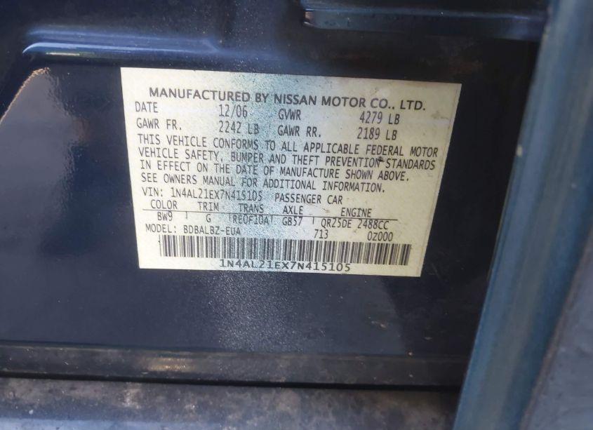 Photo 9 of 2007 Nissan Altima 2.5 S (VIN 1N4AL21EX7N415105)