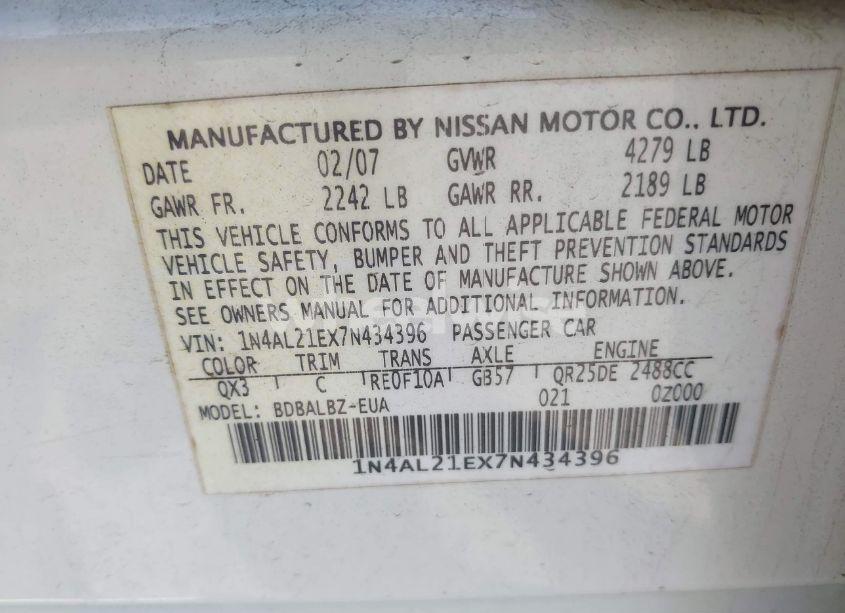 Photo 9 of 2007 Nissan Altima 2.5 S (VIN 1N4AL21EX7N434396)