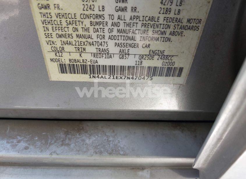 Photo 9 of 2007 Nissan Altima 2.5 S (VIN 1N4AL21EX7N470475)