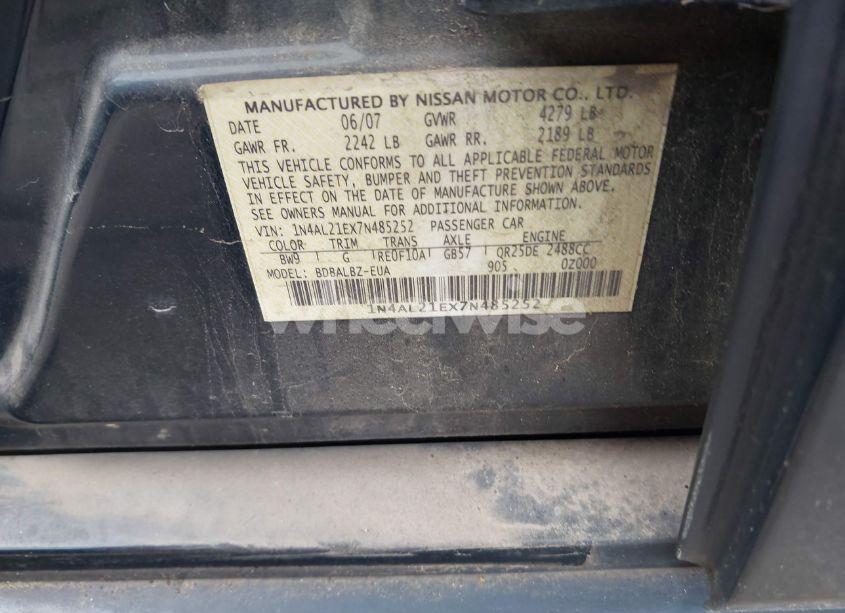 Photo 9 of 2007 Nissan Altima 2.5 S (VIN 1N4AL21EX7N485252)