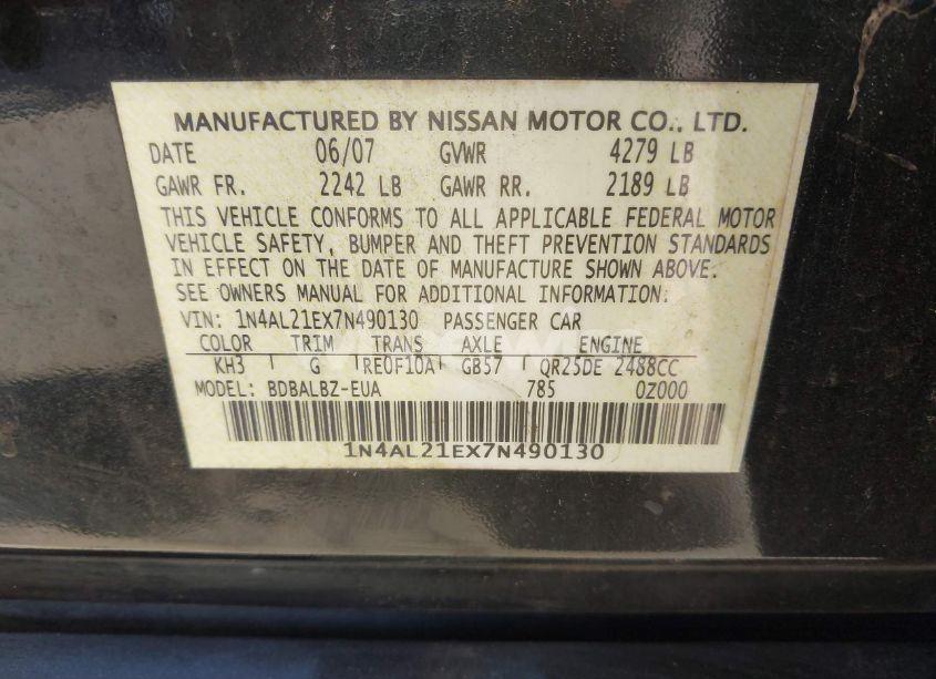 Photo 9 of 2007 Nissan Altima 2.5 S (VIN 1N4AL21EX7N490130)