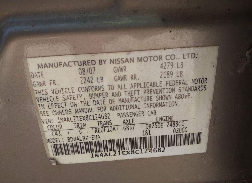 Photo 9 of 2008 Nissan Altima 2.5 S (VIN 1N4AL21EX8C124682)