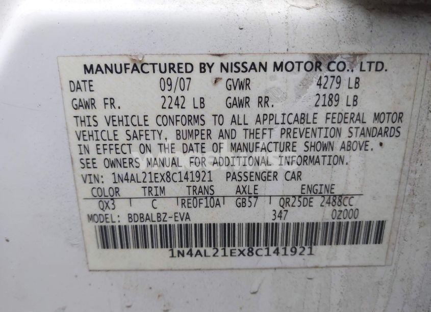 Photo 9 of 2008 Nissan Altima 2.5 S (VIN 1N4AL21EX8C141921)