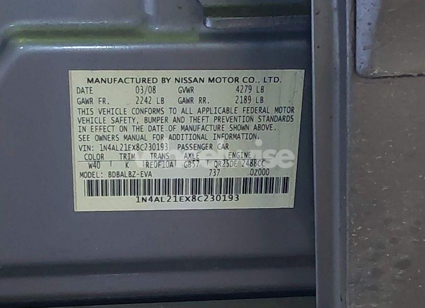 Photo 9 of 2008 Nissan Altima 2.5 S (VIN 1N4AL21EX8C230193)