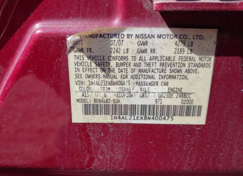 Photo 9 of 2008 Nissan Altima 2.5 S (VIN 1N4AL21EX8N400475)
