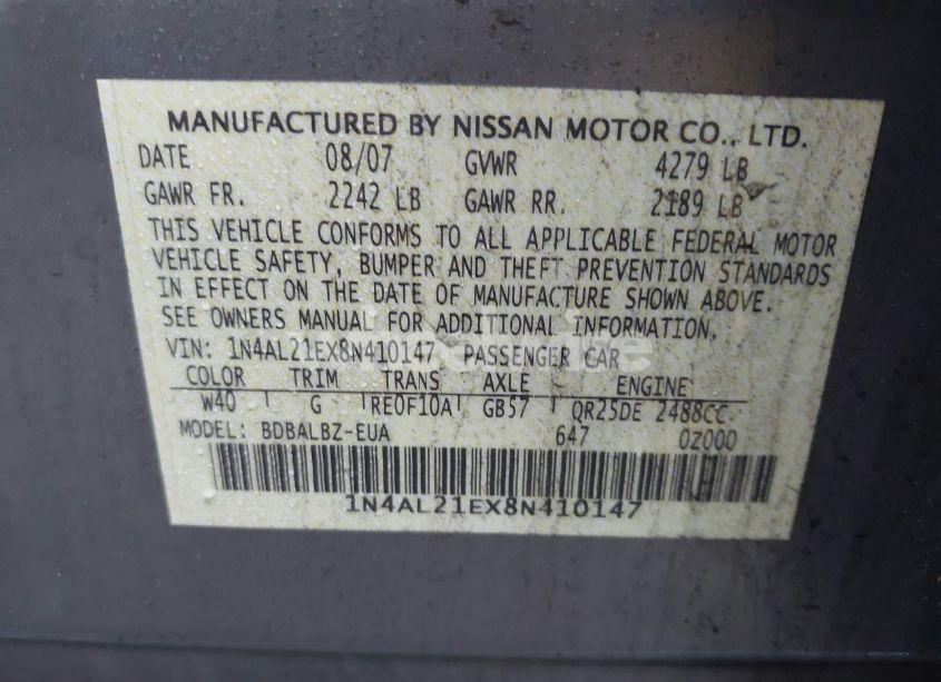 Photo 9 of 2008 Nissan Altima 2.5 S (VIN 1N4AL21EX8N410147)