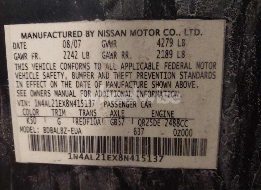 Photo 9 of 2008 Nissan Altima 2.5 S (VIN 1N4AL21EX8N415137)
