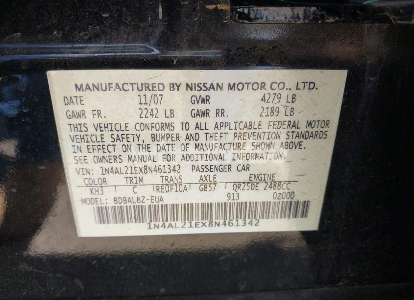 Photo 9 of 2008 Nissan Altima 2.5 S (VIN 1N4AL21EX8N461342)