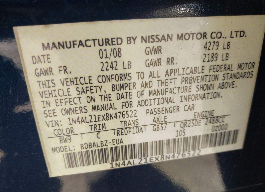 Photo 9 of 2008 Nissan Altima 2.5 S (VIN 1N4AL21EX8N476522)