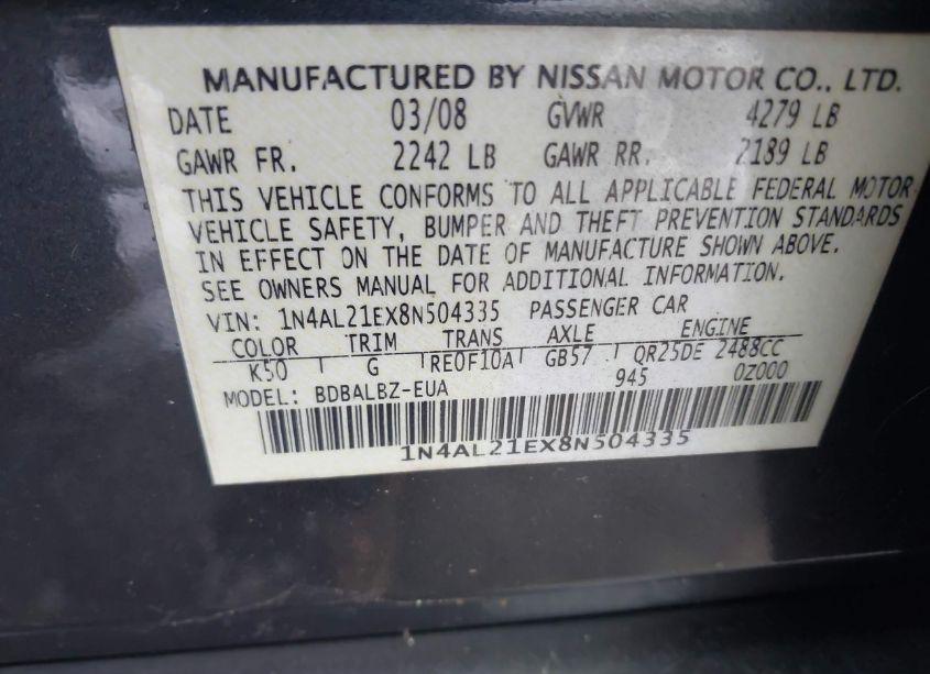 Photo 9 of 2008 Nissan Altima 2.5 S (VIN 1N4AL21EX8N504335)