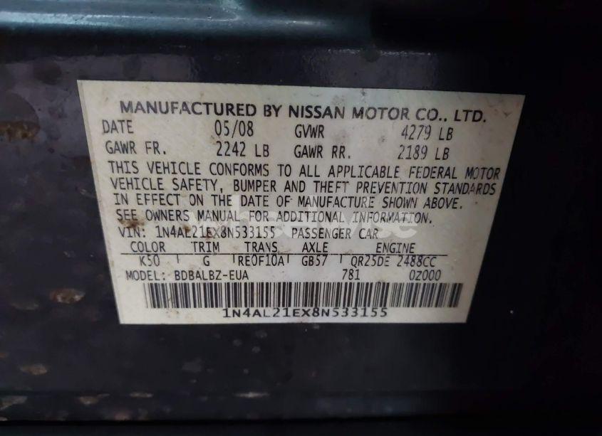 Photo 9 of 2008 Nissan Altima 2.5 S (VIN 1N4AL21EX8N533155)