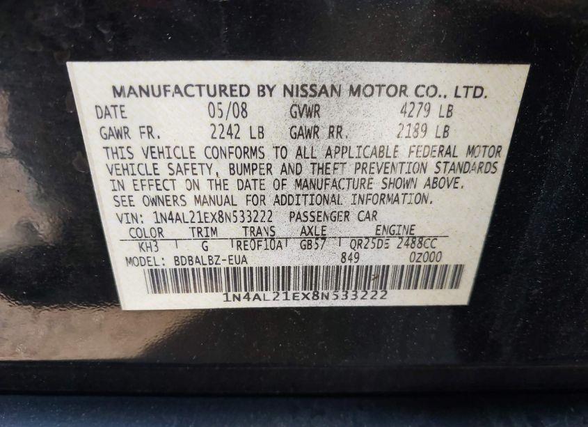 Photo 9 of 2008 Nissan Altima 2.5 S (VIN 1N4AL21EX8N533222)