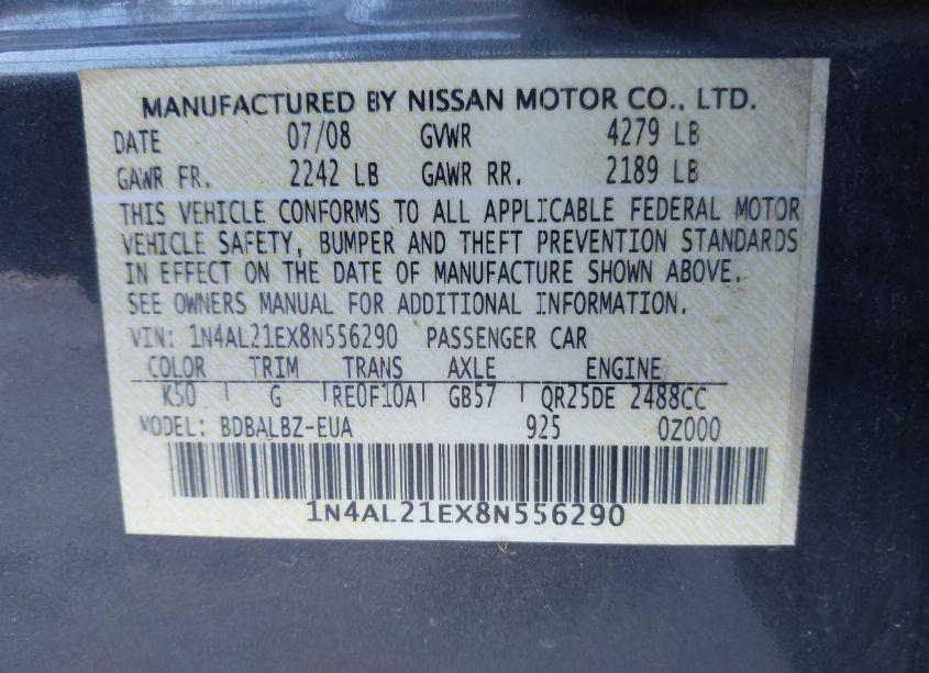 Photo 9 of 2008 Nissan Altima 2.5 S (VIN 1N4AL21EX8N556290)