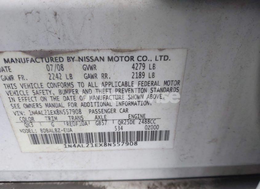 Photo 9 of 2008 Nissan Altima 2.5 S (VIN 1N4AL21EX8N557908)