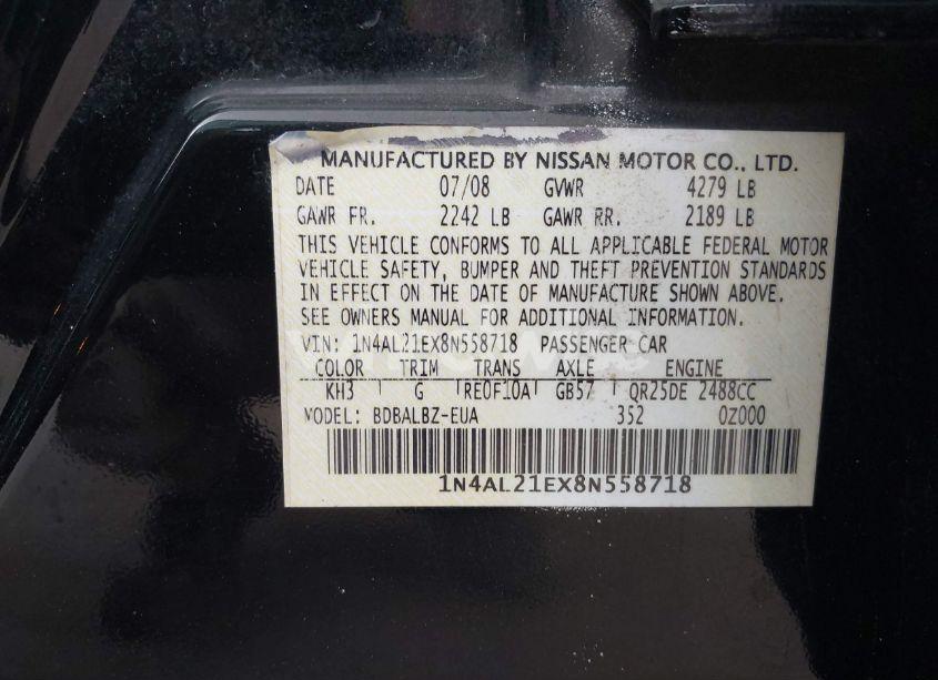 Photo 9 of 2008 Nissan Altima 2.5 S (VIN 1N4AL21EX8N558718)