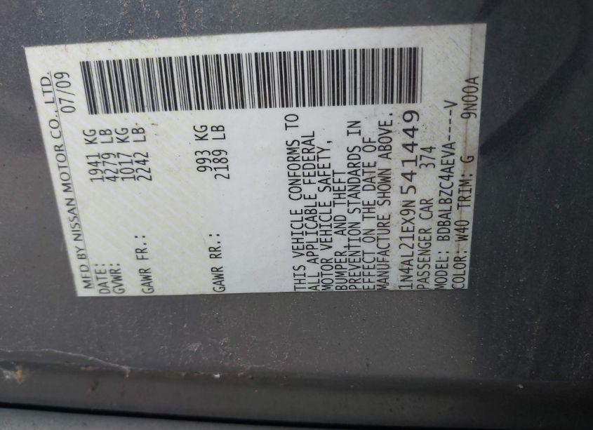 Photo 9 of 2009 Nissan Altima 2.5 S (VIN 1N4AL21EX9N541449)