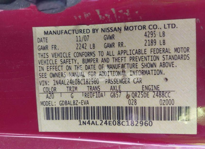 Photo 9 of 2008 Nissan Altima 2.5 S (VIN 1N4AL24E08C182960)