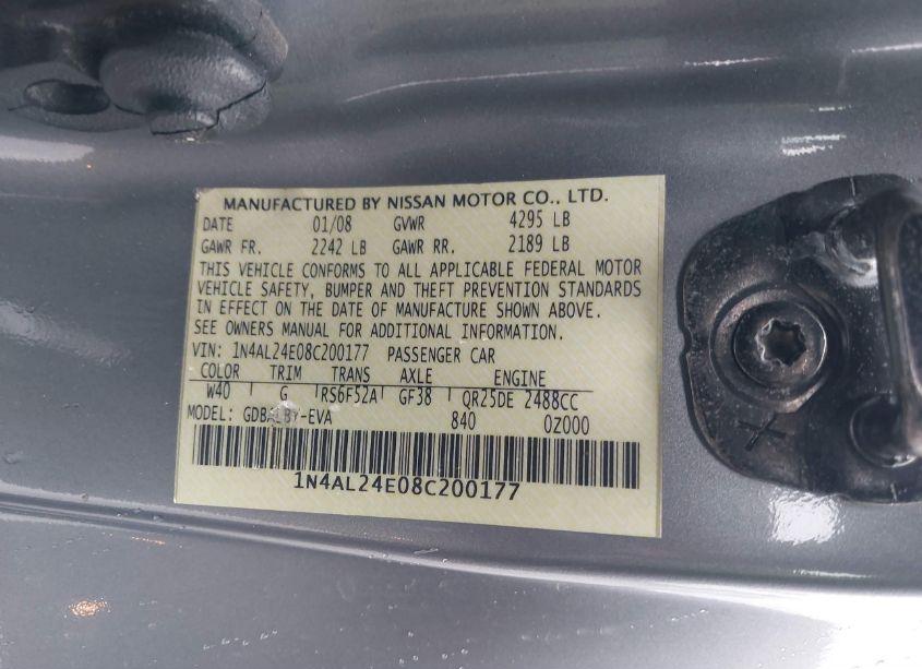 Photo 9 of 2008 Nissan Altima 2.5 S (VIN 1N4AL24E08C200177)