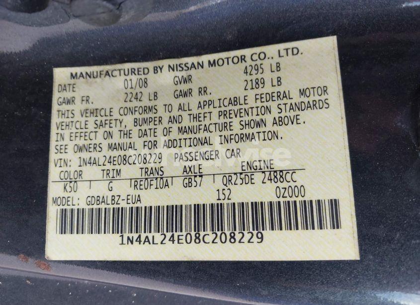 Photo 9 of 2008 Nissan Altima 2.5 S (VIN 1N4AL24E08C208229)