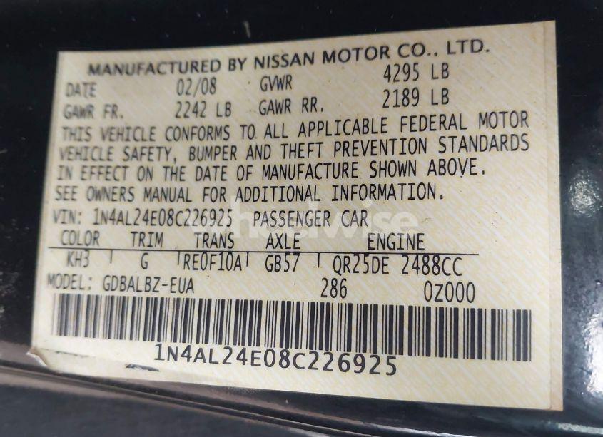 Photo 9 of 2008 Nissan Altima 2.5 S (VIN 1N4AL24E08C226925)