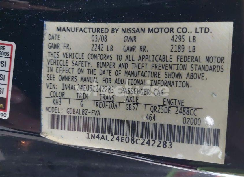 Photo 9 of 2008 Nissan Altima 2.5 S (VIN 1N4AL24E08C242283)