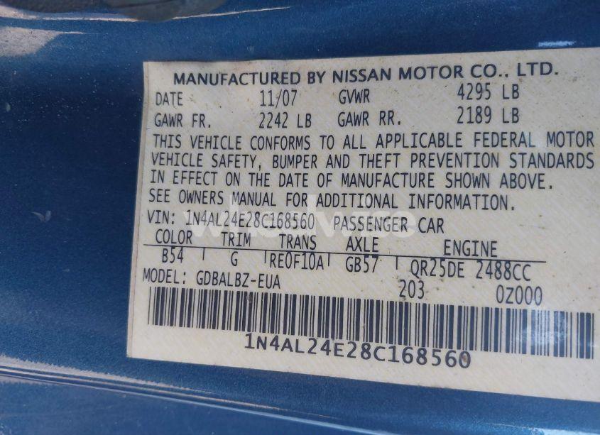 Photo 9 of 2008 Nissan Altima 2.5 S (VIN 1N4AL24E28C168560)