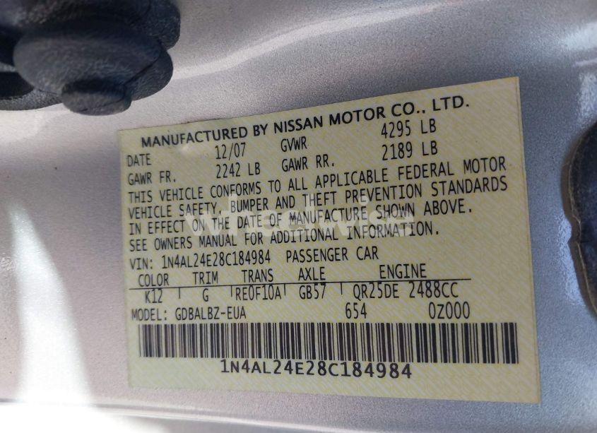 Photo 9 of 2008 Nissan Altima 2.5 S (VIN 1N4AL24E28C184984)