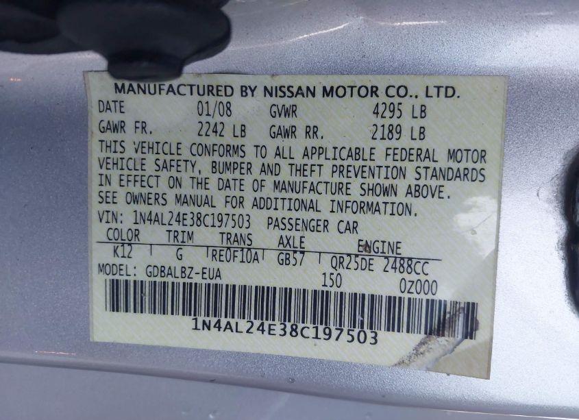 Photo 9 of 2008 Nissan Altima 2.5 S (VIN 1N4AL24E38C197503)