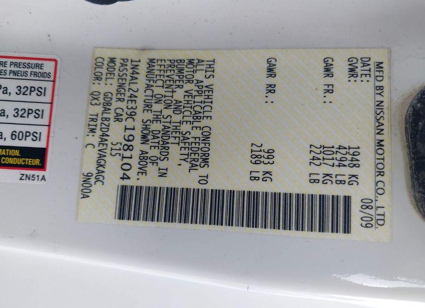 Photo 9 of 2009 Nissan Altima 2.5 S (VIN 1N4AL24E39C198104)