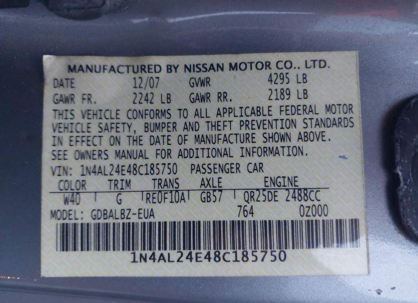 Photo 9 of 2008 Nissan Altima 2.5 S (VIN 1N4AL24E48C185750)