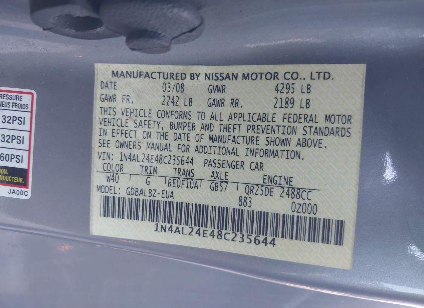 Photo 9 of 2008 Nissan Altima 2.5 S (VIN 1N4AL24E48C235644)