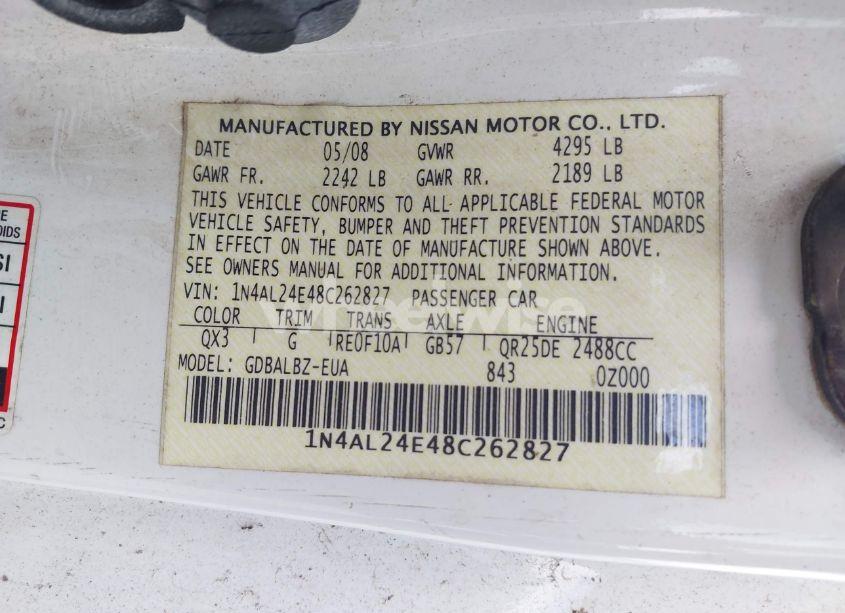 Photo 9 of 2008 Nissan Altima 2.5 S (VIN 1N4AL24E48C262827)