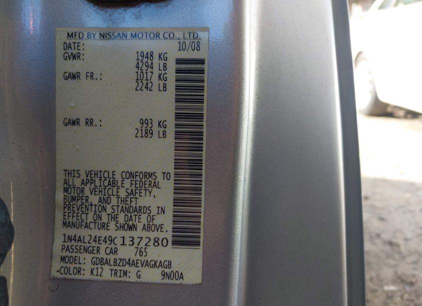 Photo 9 of 2009 Nissan Altima 2.5 S (VIN 1N4AL24E49C137280)