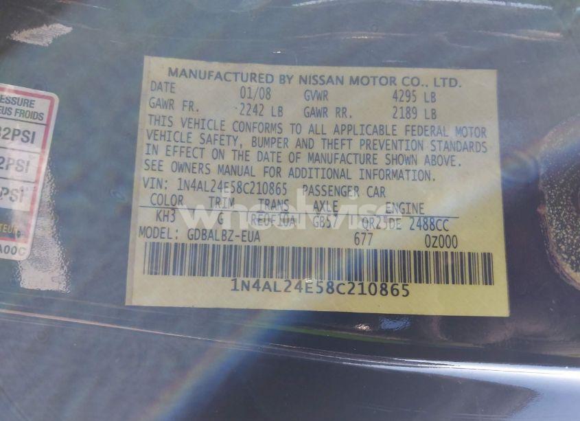 Photo 9 of 2008 Nissan Altima 2.5 S (VIN 1N4AL24E58C210865)