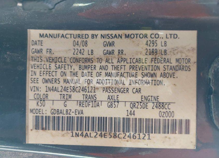 Photo 9 of 2008 Nissan Altima 2.5 S (VIN 1N4AL24E58C246121)