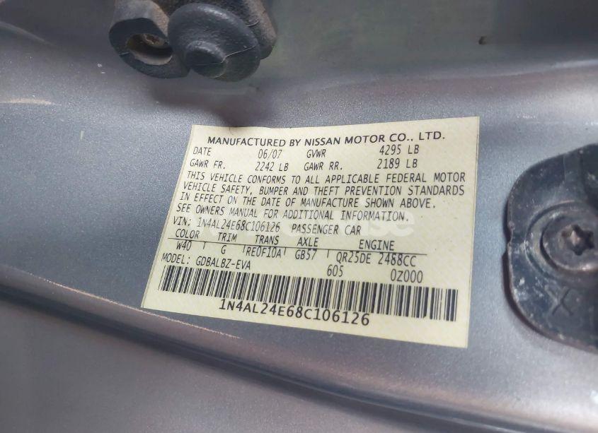 Photo 9 of 2008 Nissan Altima 2.5 S (VIN 1N4AL24E68C106126)