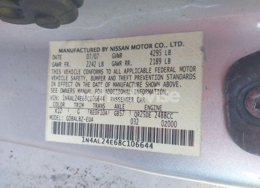 Photo 9 of 2008 Nissan Altima 2.5 S (VIN 1N4AL24E68C106644)